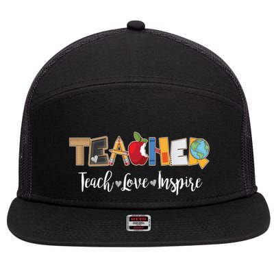 Cute Teacher Teach Love Inspire  7 Panel Mesh Trucker Snapback Hat