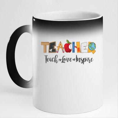 Cute Teacher Teach Love Inspire  11oz Black Color Changing Mug