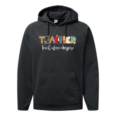 Cute Teacher Teach Love Inspire  Performance Fleece Hoodie