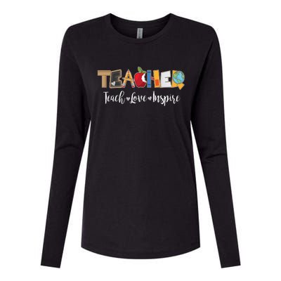 Cute Teacher Teach Love Inspire  Womens Cotton Relaxed Long Sleeve T-Shirt