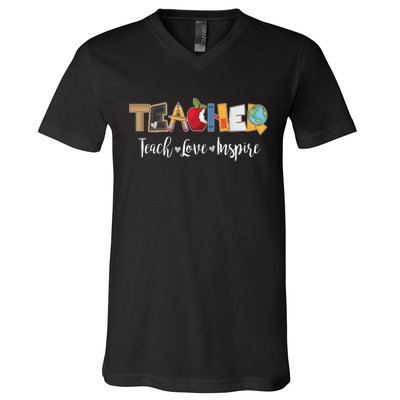 Cute Teacher Teach Love Inspire  V-Neck T-Shirt