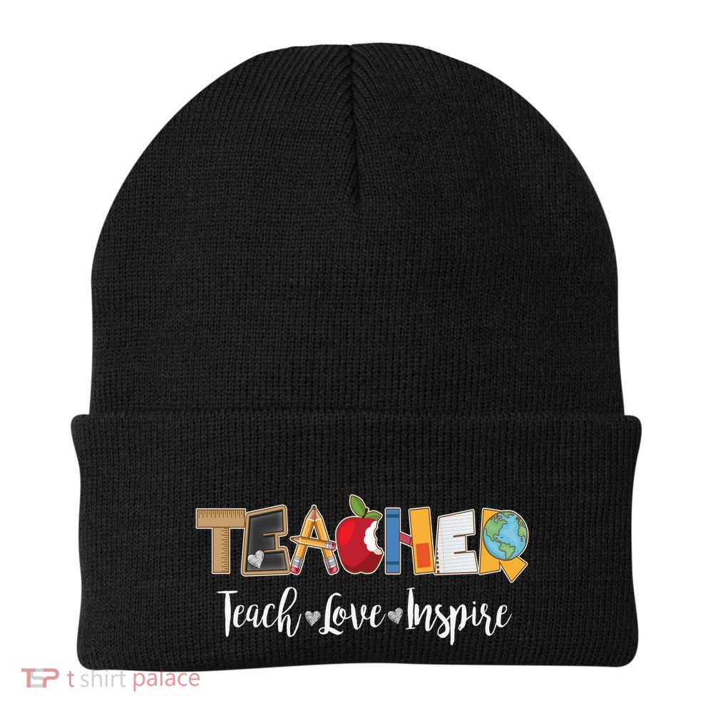 Cute Teacher Teach Love Inspire  Knit Cap Winter Beanie