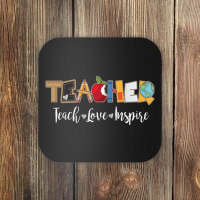 Cute Teacher Teach Love Inspire  Coaster