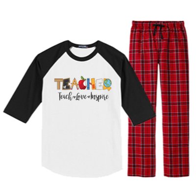 Cute Teacher Teach Love Inspire  Raglan Sleeve Pajama Set