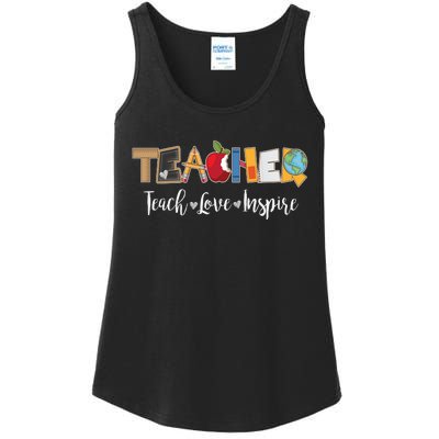 Cute Teacher Teach Love Inspire  Ladies Essential Tank