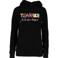 Cute Teacher Teach Love Inspire  Womens Funnel Neck Pullover Hood