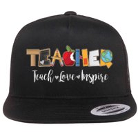 Cute Teacher Teach Love Inspire  Flat Bill Trucker Hat