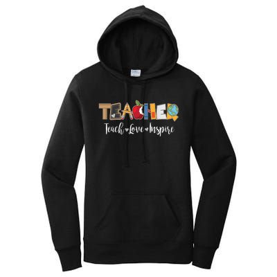 Cute Teacher Teach Love Inspire  Women's Pullover Hoodie