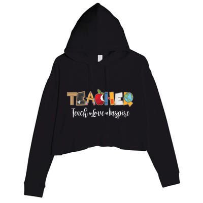 Cute Teacher Teach Love Inspire  Crop Fleece Hoodie