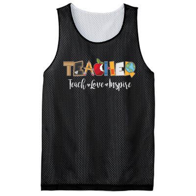 Cute Teacher Teach Love Inspire  Mesh Reversible Basketball Jersey Tank