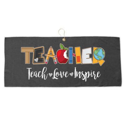 Cute Teacher Teach Love Inspire  Large Microfiber Waffle Golf Towel