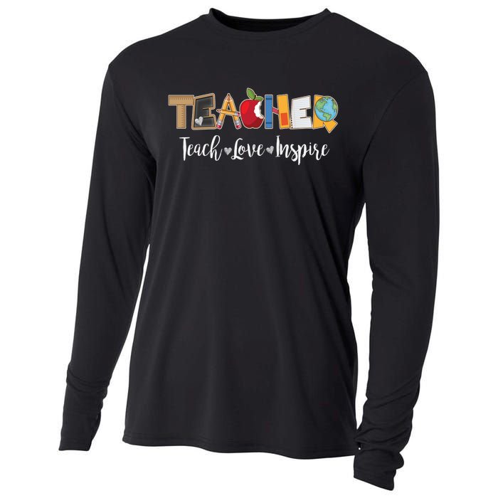 Cute Teacher Teach Love Inspire  Cooling Performance Long Sleeve Crew