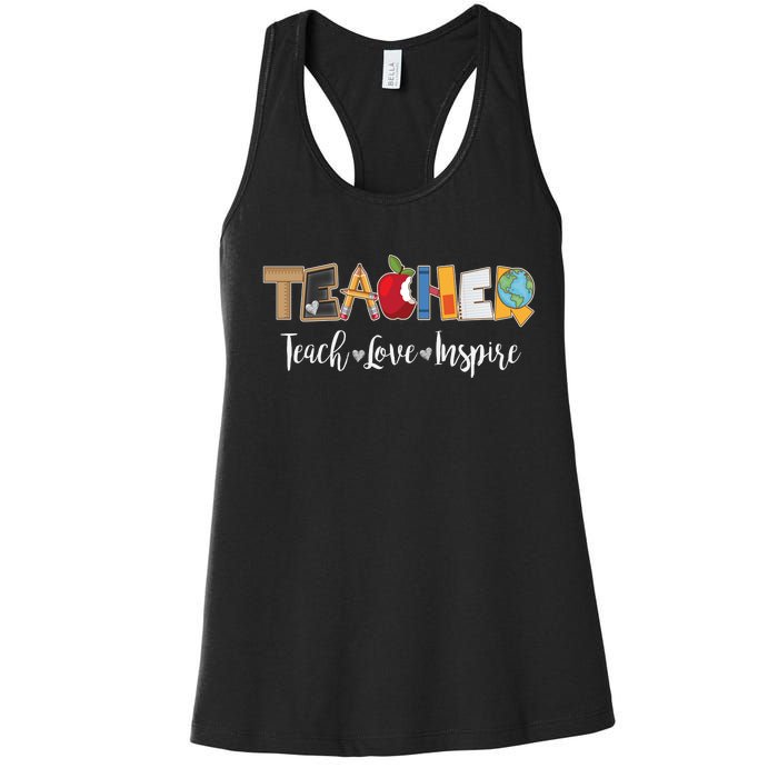 Cute Teacher Teach Love Inspire  Women's Racerback Tank