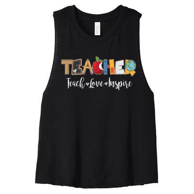 Cute Teacher Teach Love Inspire  Women's Racerback Cropped Tank