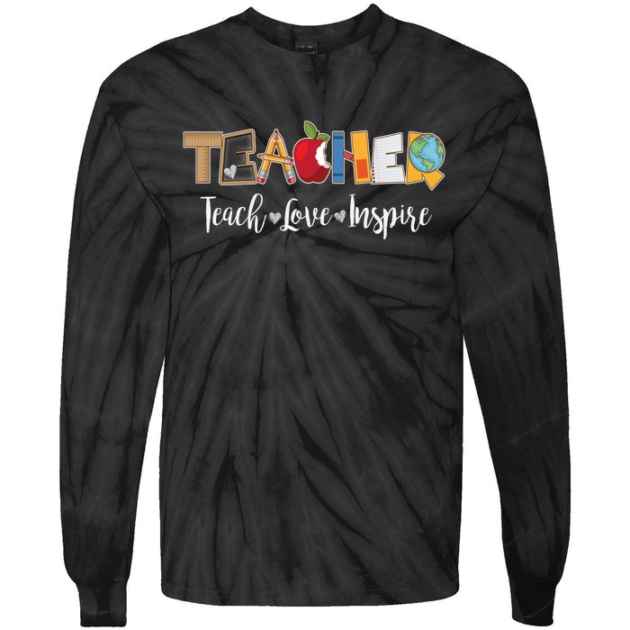 Cute Teacher Teach Love Inspire  Tie-Dye Long Sleeve Shirt