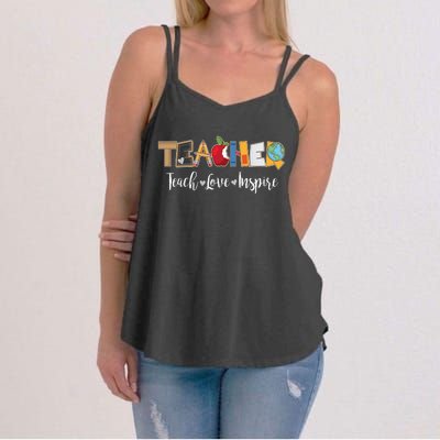 Cute Teacher Teach Love Inspire  Women's Strappy Tank