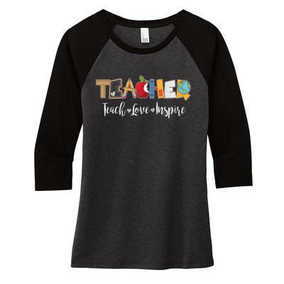 Cute Teacher Teach Love Inspire  Women's Tri-Blend 3/4-Sleeve Raglan Shirt