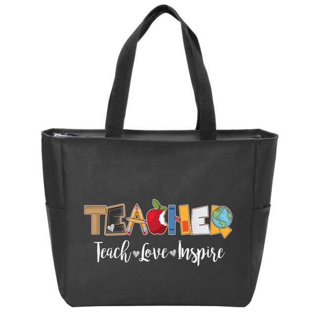 Cute Teacher Teach Love Inspire  Zip Tote Bag