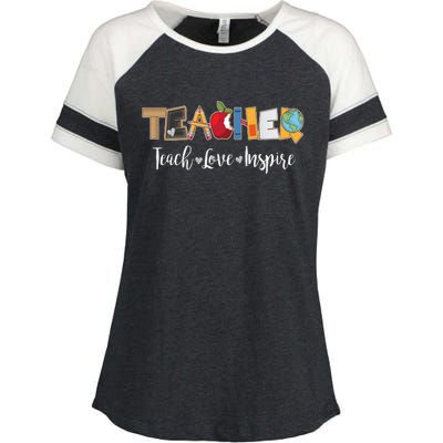 Cute Teacher Teach Love Inspire  Enza Ladies Jersey Colorblock Tee