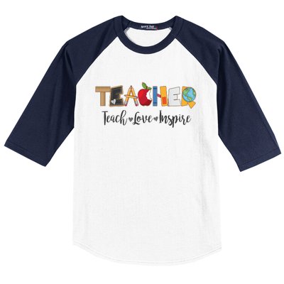 Cute Teacher Teach Love Inspire  Baseball Sleeve Shirt