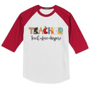 Cute Teacher Teach Love Inspire  Kids Colorblock Raglan Jersey