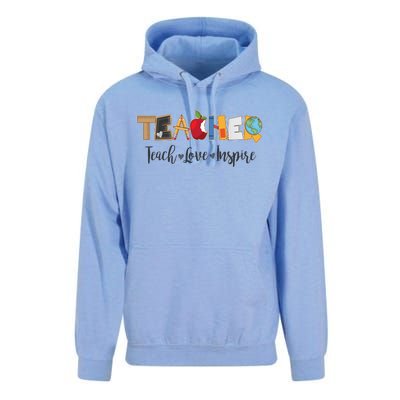 Cute Teacher Teach Love Inspire  Unisex Surf Hoodie