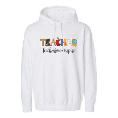 Cute Teacher Teach Love Inspire  Garment-Dyed Fleece Hoodie