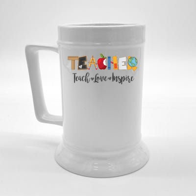 Cute Teacher Teach Love Inspire  Beer Stein