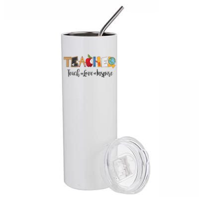 Cute Teacher Teach Love Inspire  Stainless Steel Tumbler