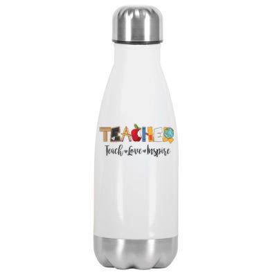 Cute Teacher Teach Love Inspire  Stainless Steel Insulated Water Bottle