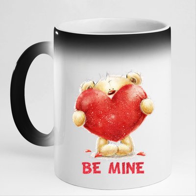 Cute Teddy Bear Holding Heart Be Mine Valentine's Day 11oz Black Color Changing Mug