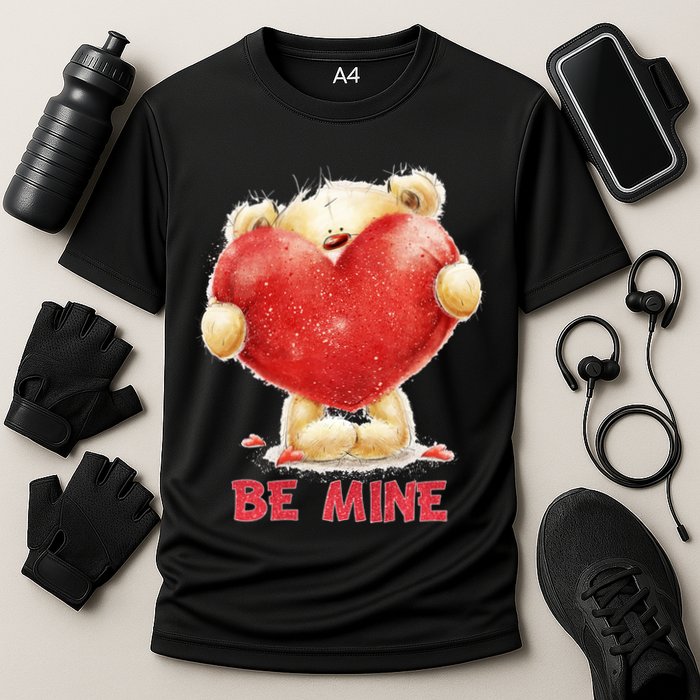 Cute Teddy Bear Holding Heart Be Mine Valentine's Day Performance Shirt
