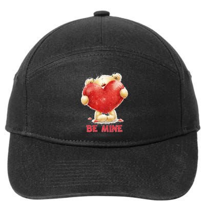 Cute Teddy Bear Holding Heart Be Mine Valentine's Day 7-Panel Snapback Hat