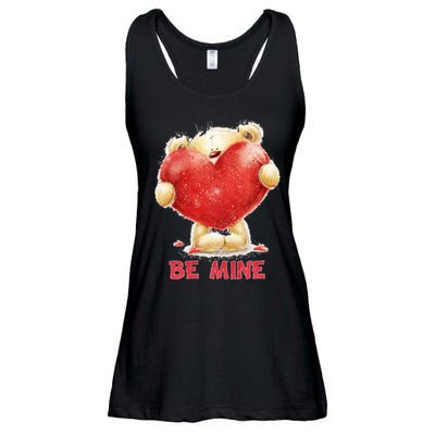Cute Teddy Bear Holding Heart Be Mine Valentine's Day Ladies Essential Flowy Tank