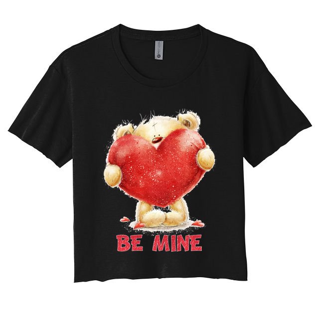 Cute Teddy Bear Holding Heart Be Mine Valentine's Day Crop Top
