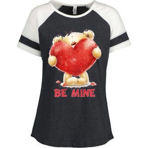 Cute Teddy Bear Holding Heart Be Mine Valentine's Day Enza Ladies Jersey Colorblock Tee