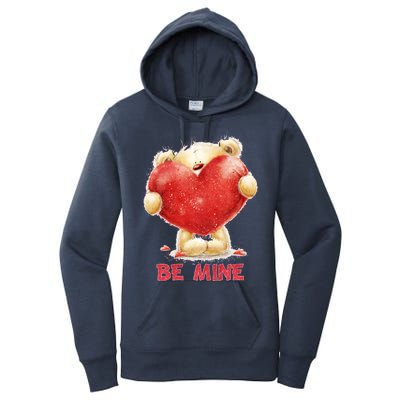 Cute Teddy Bear Holding Heart Be Mine Valentine's Day Women's Pullover Hoodie