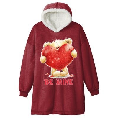 Cute Teddy Bear Holding Heart Be Mine Valentine's Day Hooded Wearable Blanket