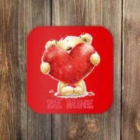 Cute Teddy Bear Holding Heart Be Mine Valentine's Day Coaster