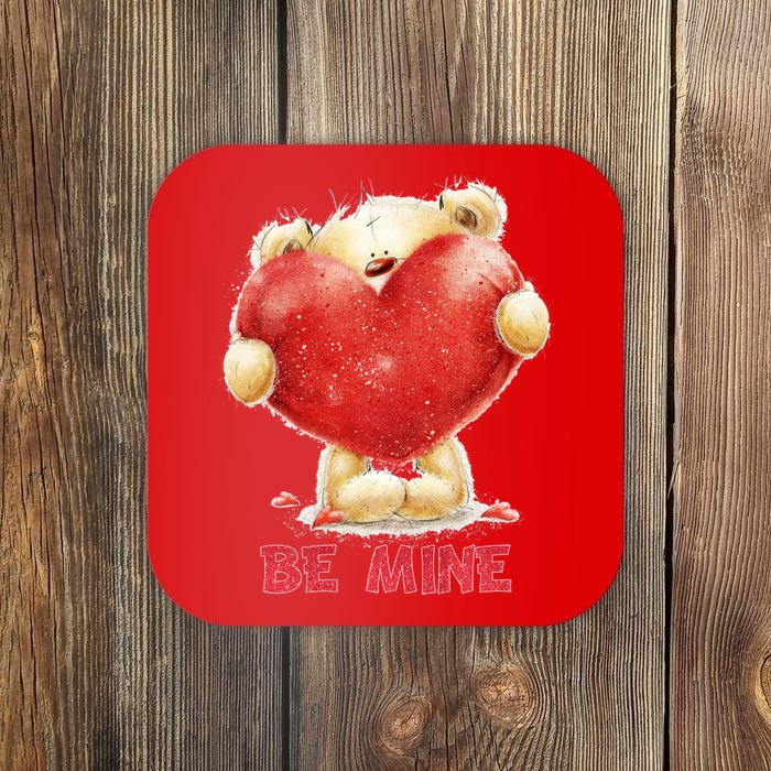 Cute Teddy Bear Holding Heart Be Mine Valentine's Day Coaster