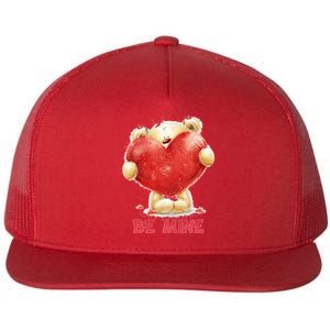 Cute Teddy Bear Holding Heart Be Mine Valentine's Day Flat Bill Trucker Hat