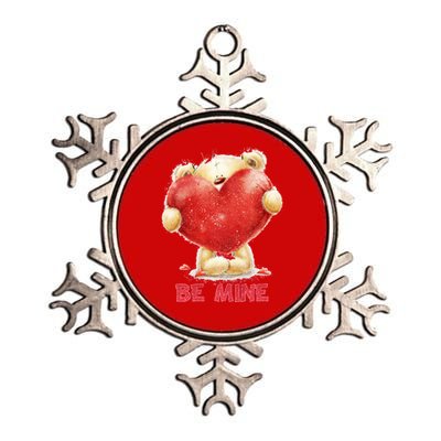 Cute Teddy Bear Holding Heart Be Mine Valentine's Day Metallic Star Ornament