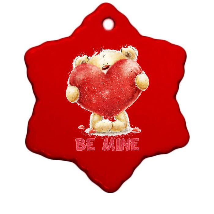 Cute Teddy Bear Holding Heart Be Mine Valentine's Day Ceramic Star Ornament