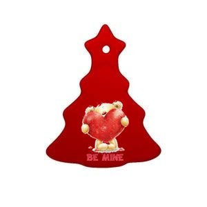 Cute Teddy Bear Holding Heart Be Mine Valentine's Day Ceramic Tree Ornament