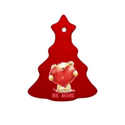 Cute Teddy Bear Holding Heart Be Mine Valentine's Day Ceramic Tree Ornament