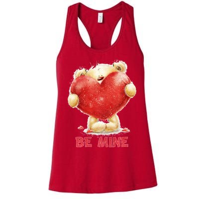 Cute Teddy Bear Holding Heart Be Mine Valentine's Day Women's Racerback Tank