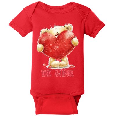 Cute Teddy Bear Holding Heart Be Mine Valentine's Day Baby Bodysuit