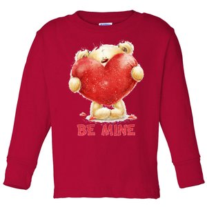 Cute Teddy Bear Holding Heart Be Mine Valentine's Day Toddler Long Sleeve Shirt