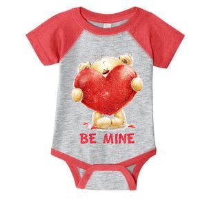 Cute Teddy Bear Holding Heart Be Mine Valentine's Day Infant Baby Jersey Bodysuit