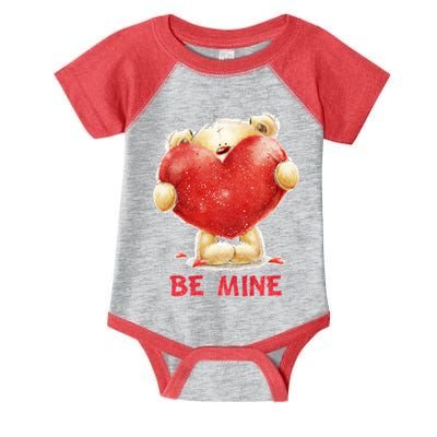 Cute Teddy Bear Holding Heart Be Mine Valentine's Day Infant Baby Jersey Bodysuit